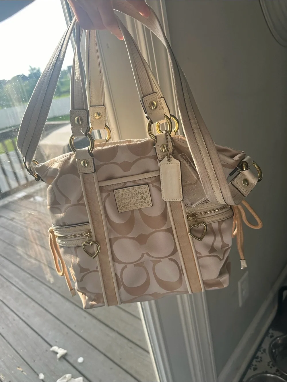 Vintage Coach Poppy Cinch Satchel Cream Beige Canvas Y2K Coquette